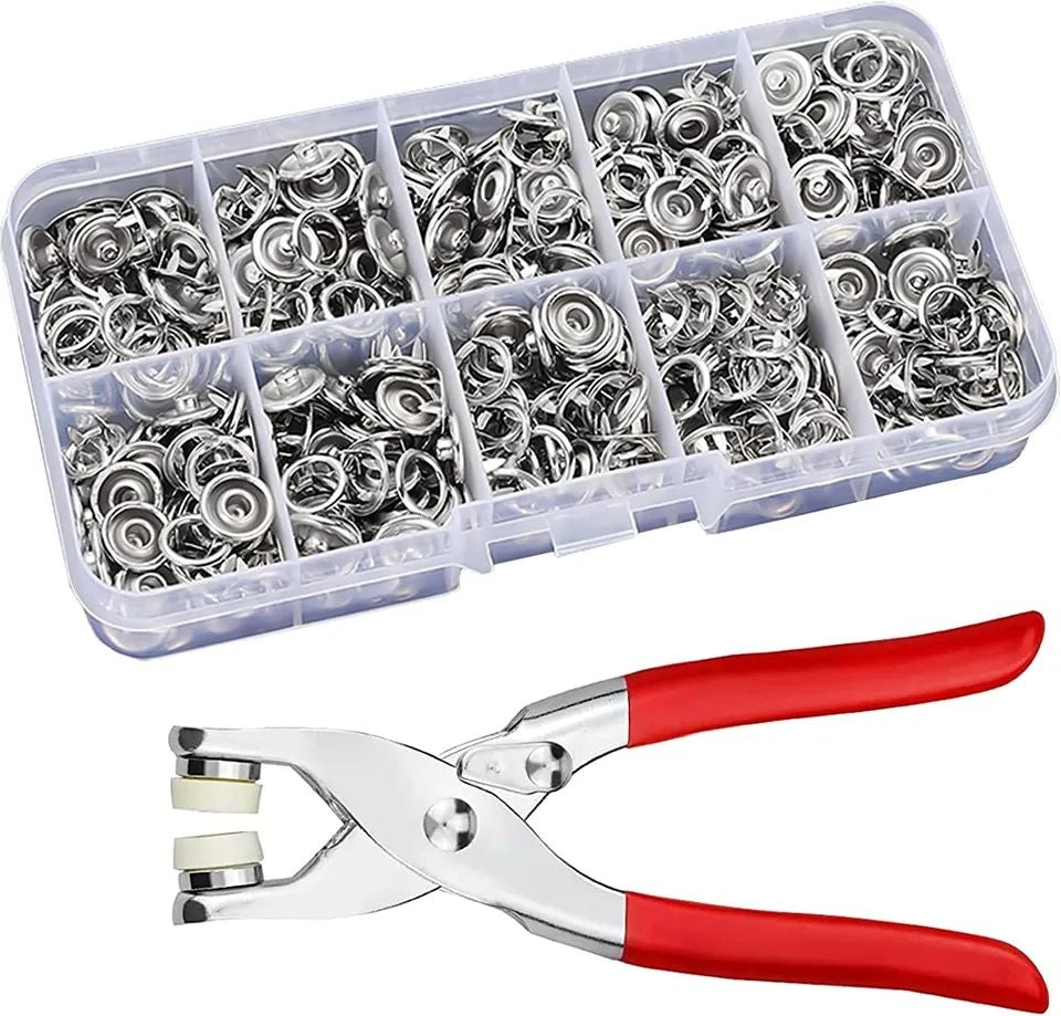 Metal Snap Buttons Press Plier with 150pcs 9.5mm Snap Buttons Kit | DIY Button Punch Tool for Baby Clothes, Jackets, Bags & Fabric Craft | Sewing Fastener Tool Kit
