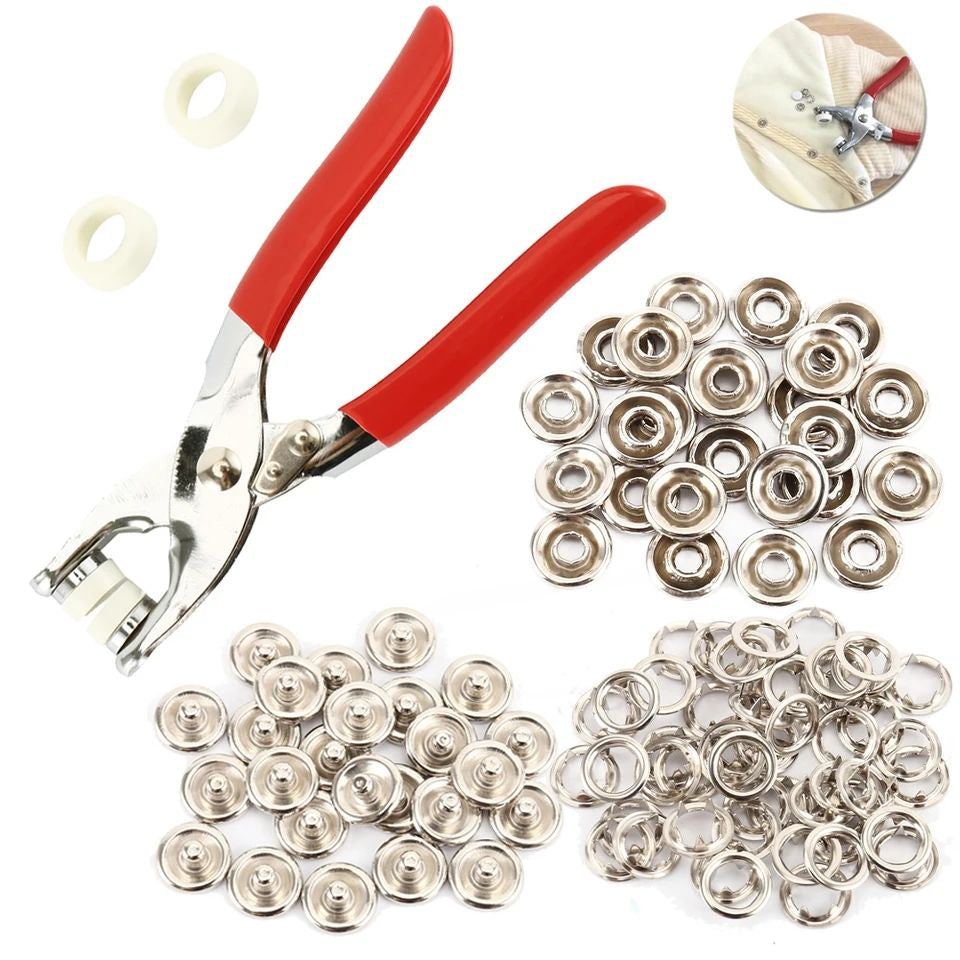 Metal Snap Buttons Press Plier with 150pcs 9.5mm Snap Buttons Kit | DIY Button Punch Tool for Baby Clothes, Jackets, Bags & Fabric Craft | Sewing Fastener Tool Kit