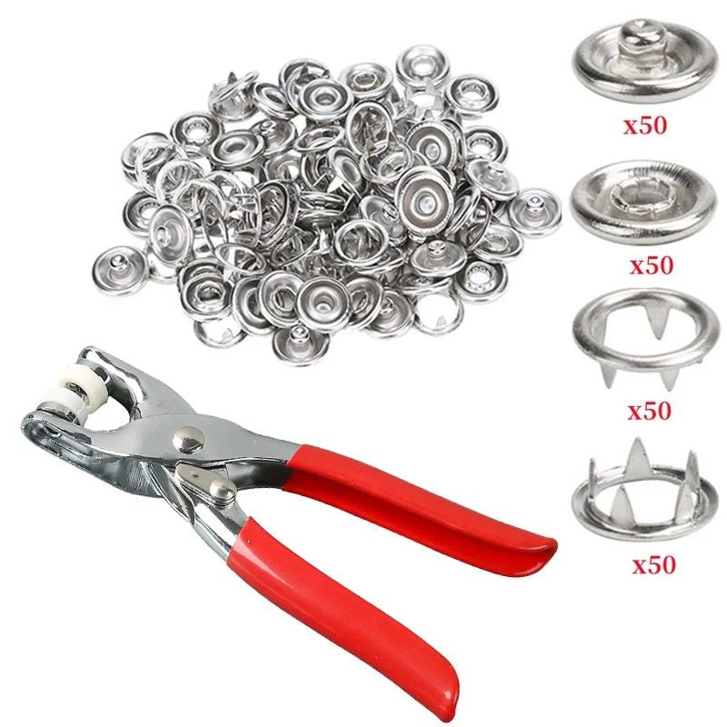 Metal Snap Buttons Press Plier with 150pcs 9.5mm Snap Buttons Kit | DIY Button Punch Tool for Baby Clothes, Jackets, Bags & Fabric Craft | Sewing Fastener Tool Kit