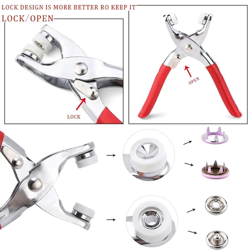 Metal Snap Buttons Press Plier with 150pcs 9.5mm Snap Buttons Kit | DIY Button Punch Tool for Baby Clothes, Jackets, Bags & Fabric Craft | Sewing Fastener Tool Kit