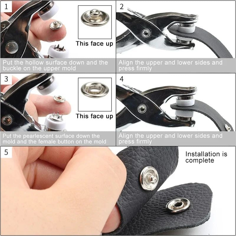 Metal Snap Buttons Press Plier with 150pcs 9.5mm Snap Buttons Kit | DIY Button Punch Tool for Baby Clothes, Jackets, Bags & Fabric Craft | Sewing Fastener Tool Kit