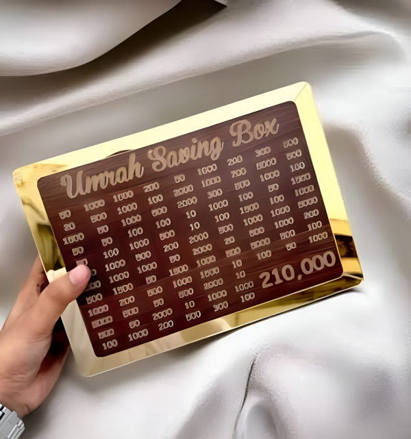Hajj Saving Box – Acrylic/Wooden Money Box for Daily Savings | Islamic Goal Chart | Perfect Gift for Hajj, Umrah, Ramadan & Eid Wooden Money Box I Money Saving Box I Gift Box I Money Box I Umrah Box I Umrah Money Saving Box I Umrah Money Box I