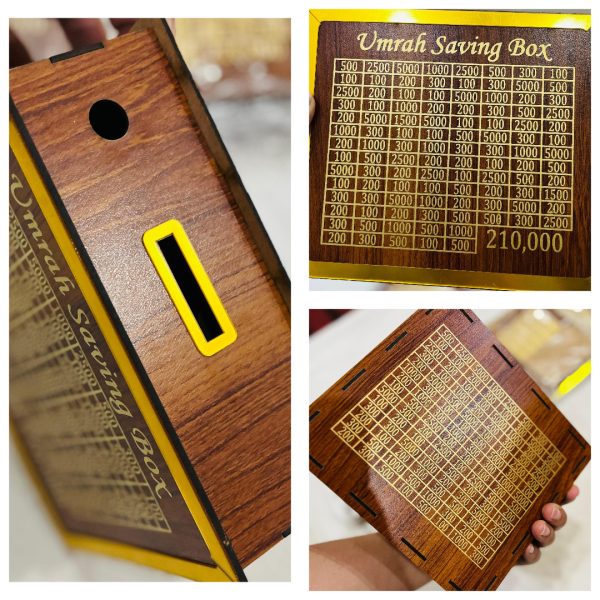 Hajj Saving Box – Acrylic/Wooden Money Box for Daily Savings | Islamic Goal Chart | Perfect Gift for Hajj, Umrah, Ramadan & Eid Wooden Money Box I Money Saving Box I Gift Box I Money Box I Umrah Box I Umrah Money Saving Box I Umrah Money Box I