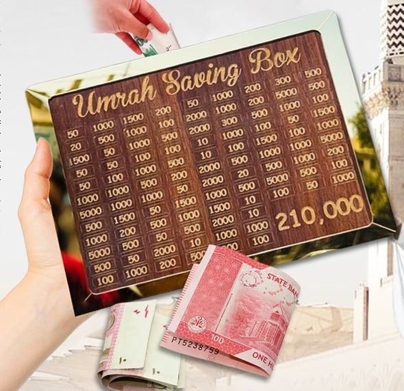 Hajj Saving Box – Acrylic/Wooden Money Box for Daily Savings | Islamic Goal Chart | Perfect Gift for Hajj, Umrah, Ramadan & Eid Wooden Money Box I Money Saving Box I Gift Box I Money Box I Umrah Box I Umrah Money Saving Box I Umrah Money Box I